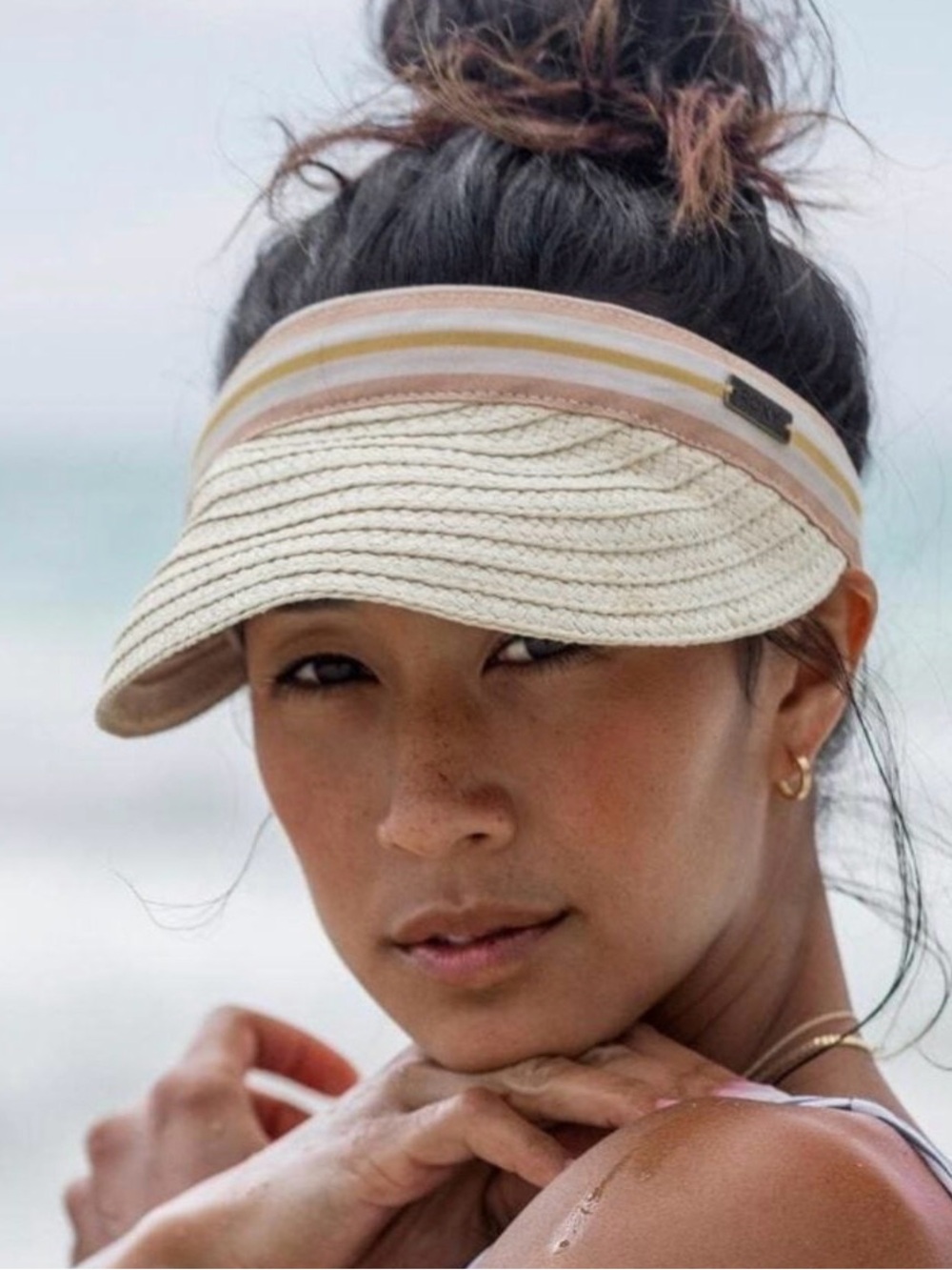 Roxy Straw Visor with Peach and Yellow Band